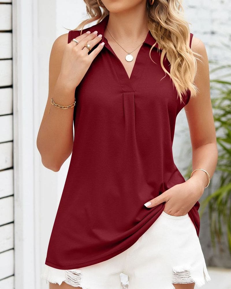CALORA_ Mouwloze Blouse met Geraffineerde Kraag en O-Halslijn voor Zomer