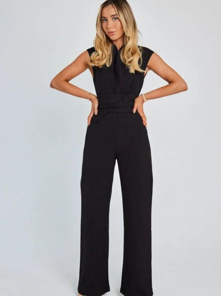 CALORA_ Mouwloze Jumpsuit met Tailleband en Wijde Pijpen