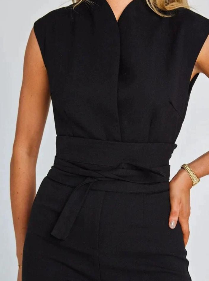 CALORA_ Mouwloze Jumpsuit met Tailleband en Wijde Pijpen