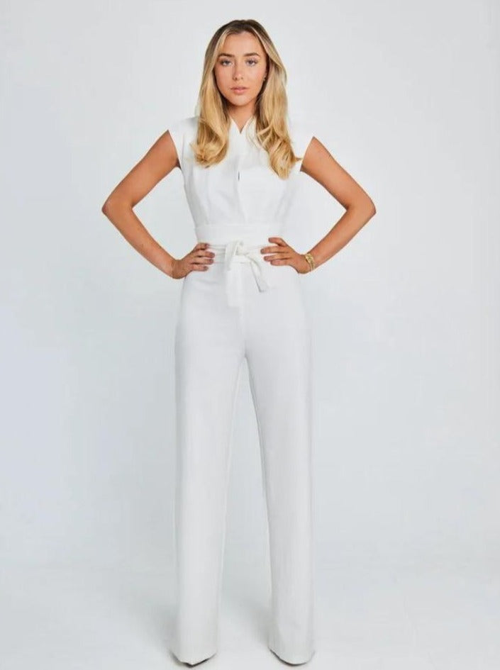 CALORA_ Mouwloze Jumpsuit met Tailleband en Wijde Pijpen