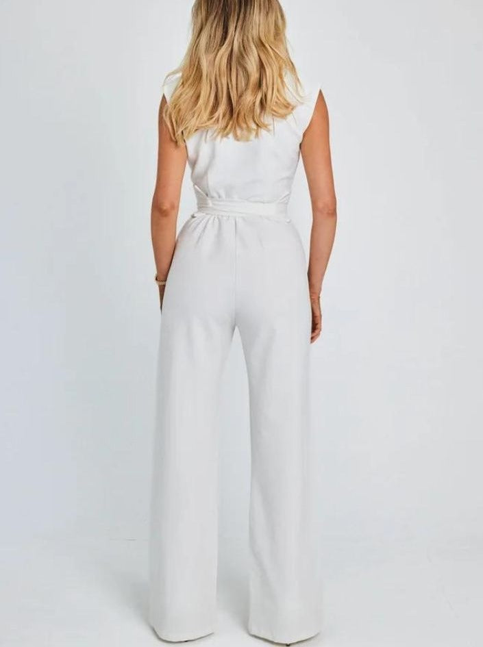 CALORA_ Mouwloze Jumpsuit met Tailleband en Wijde Pijpen