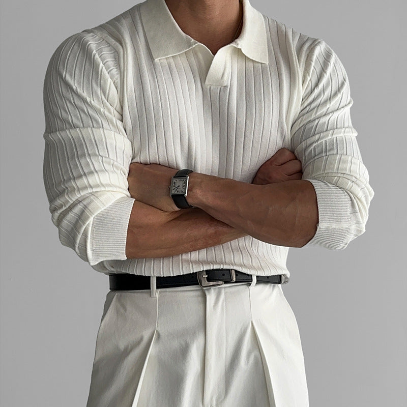 CALORA_ Muscle Fit Polo Trui met Lange Mouwen