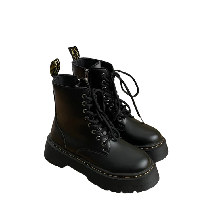 CALORA_ Noa | Chunky Leren Dames Laarzen met hoge zool