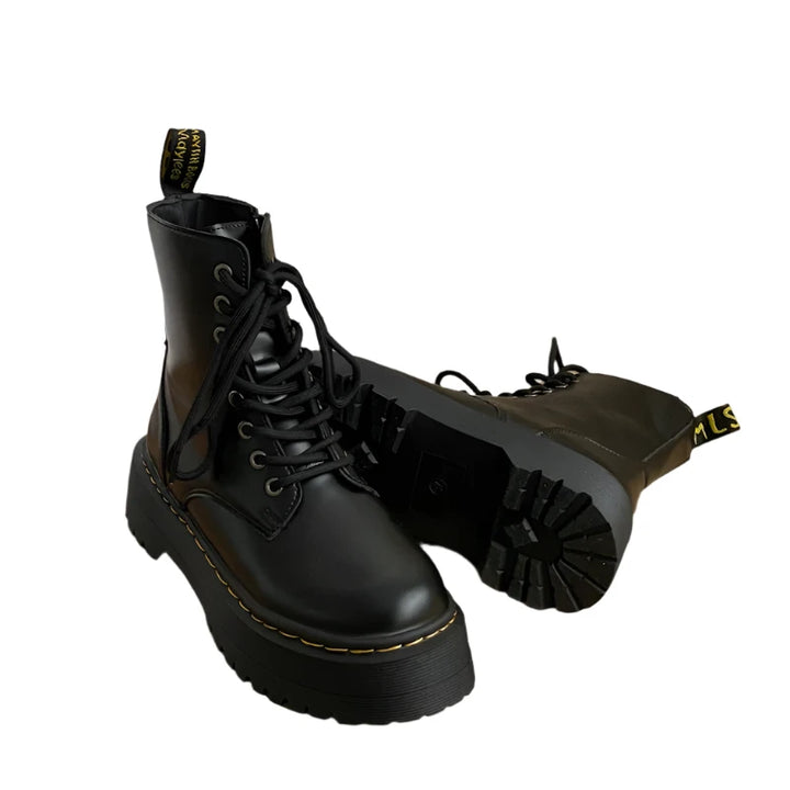 CALORA_ Noa | Chunky Leren Dames Laarzen met hoge zool