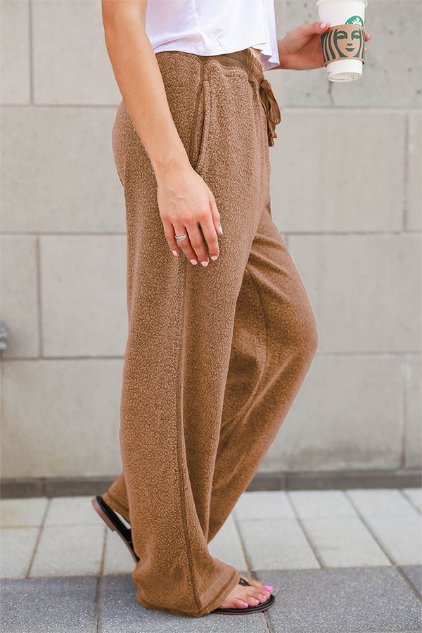 CALORA_ Casual Losse Wijdere Broek met Trekkoord en Zakken voor Dames