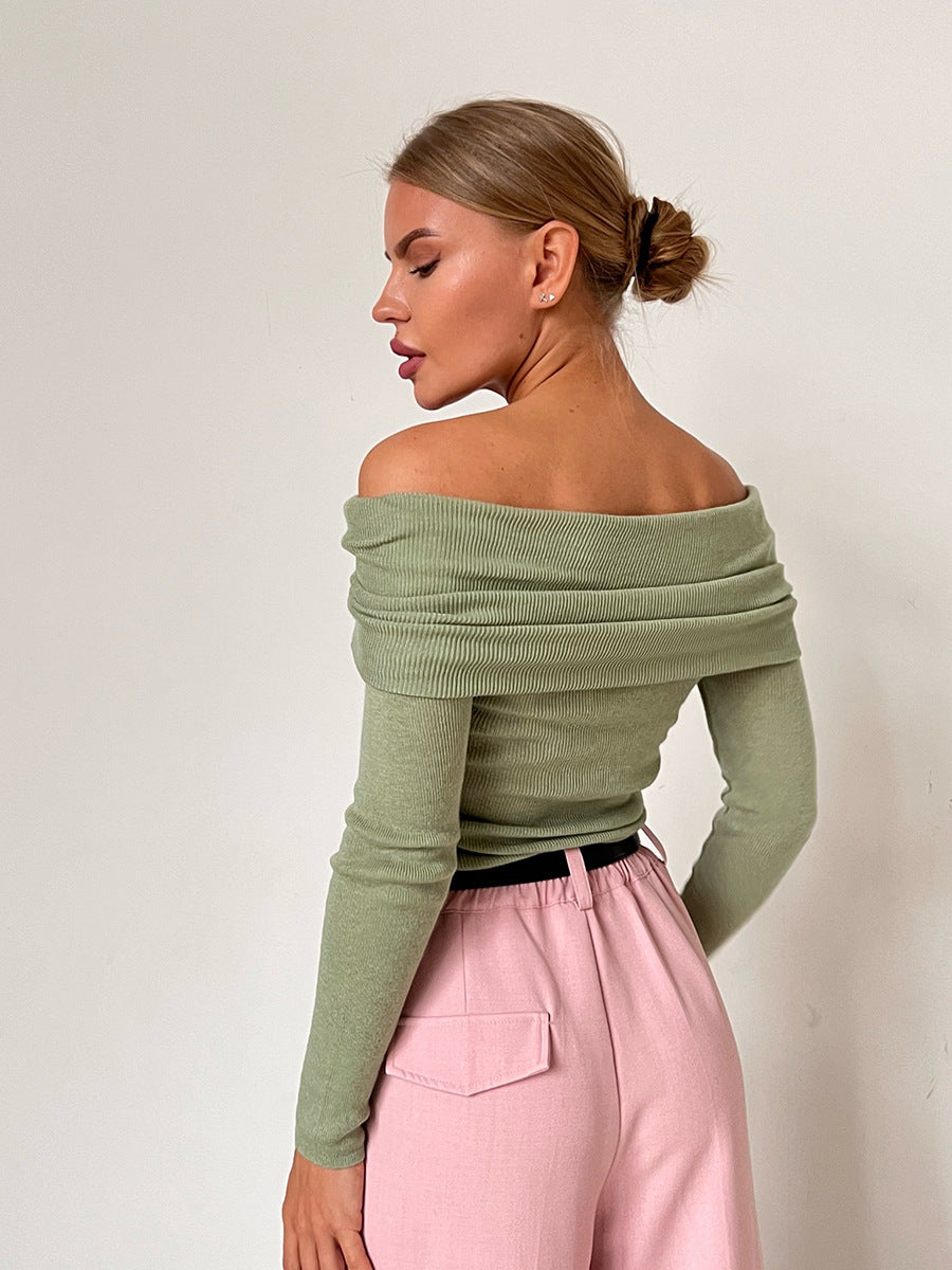 CALORA_ Off-shoulder Slanke Trui met Lange Mouwen en Effen Kleur