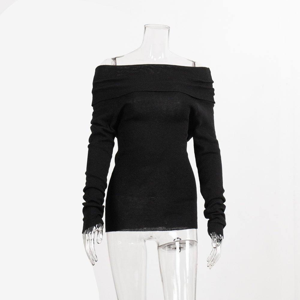 CALORA_ Off-shoulder Slanke Trui met Lange Mouwen en Effen Kleur