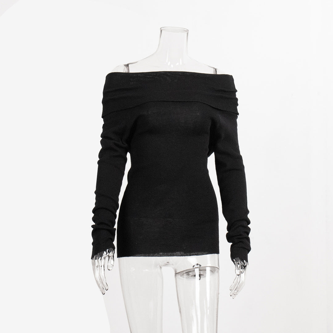 CALORA_ Off-shoulder Slanke Trui met Lange Mouwen en Effen Kleur