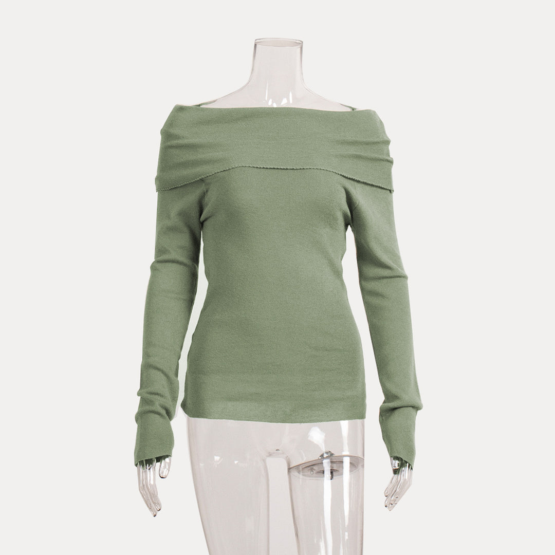 CALORA_ Off-shoulder Slanke Trui met Lange Mouwen en Effen Kleur