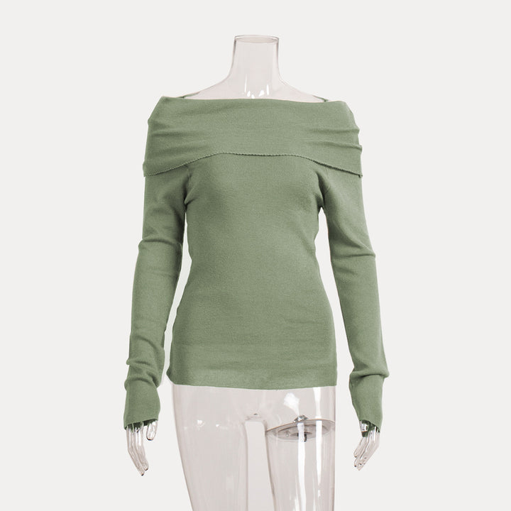 CALORA_ Off-shoulder Slanke Trui met Lange Mouwen en Effen Kleur