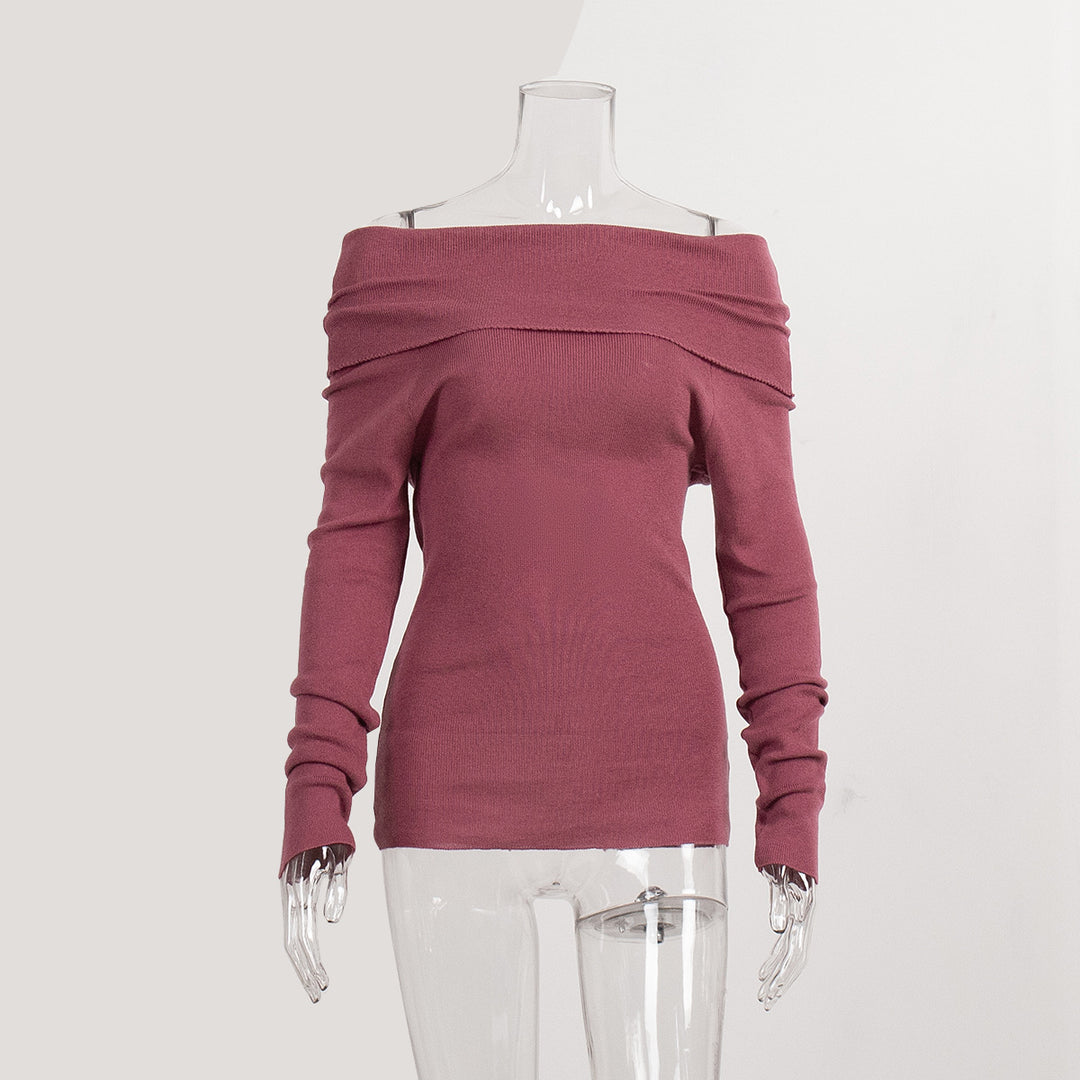 CALORA_ Off-shoulder Slanke Trui met Lange Mouwen en Effen Kleur
