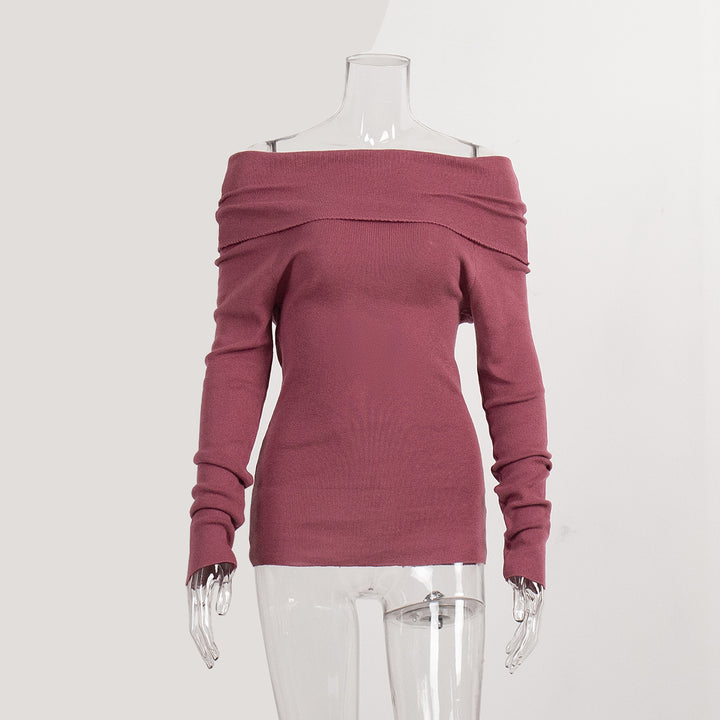 CALORA_ Off-shoulder Slanke Trui met Lange Mouwen en Effen Kleur