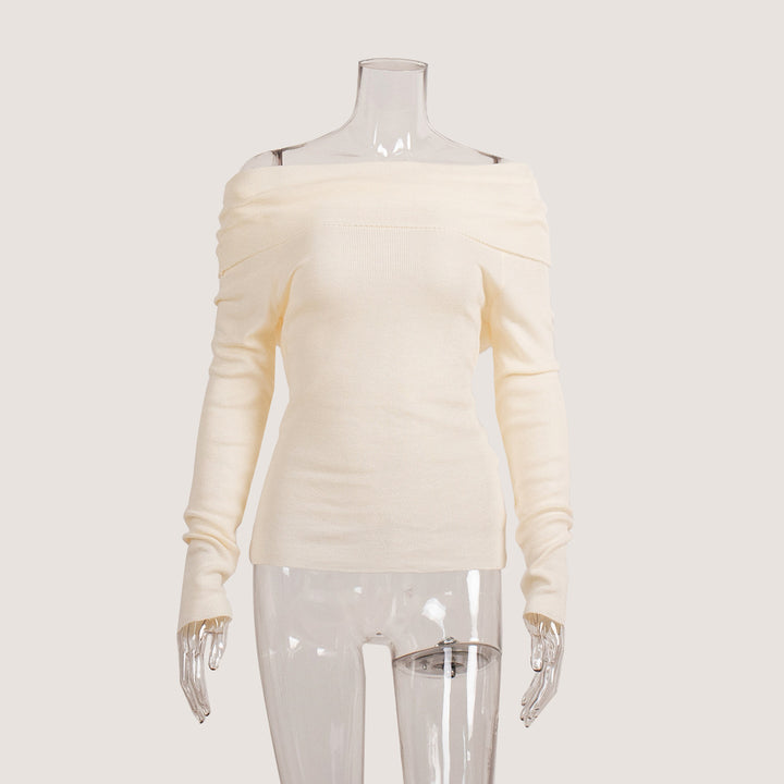 CALORA_ Off-shoulder Slanke Trui met Lange Mouwen en Effen Kleur
