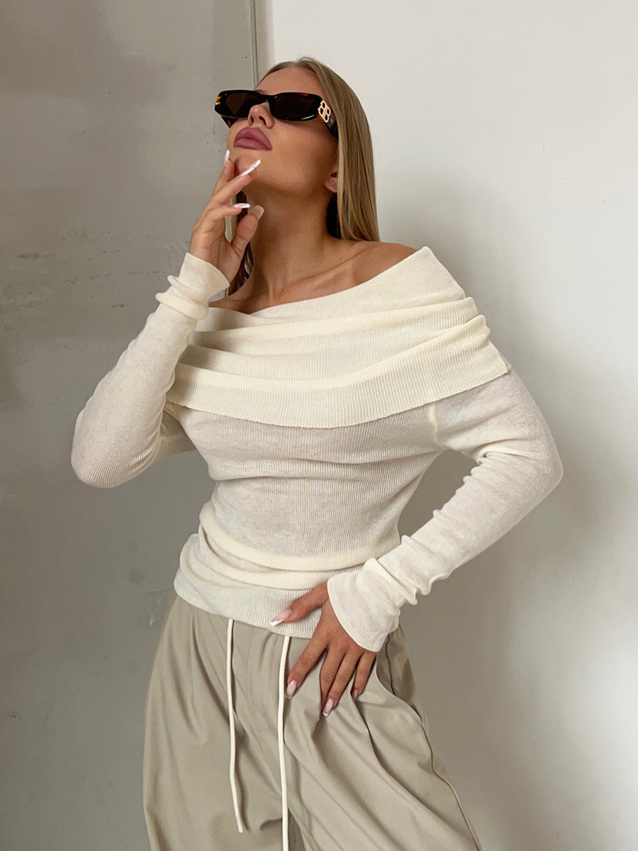 CALORA_ Off-shoulder Slanke Trui met Lange Mouwen en Effen Kleur