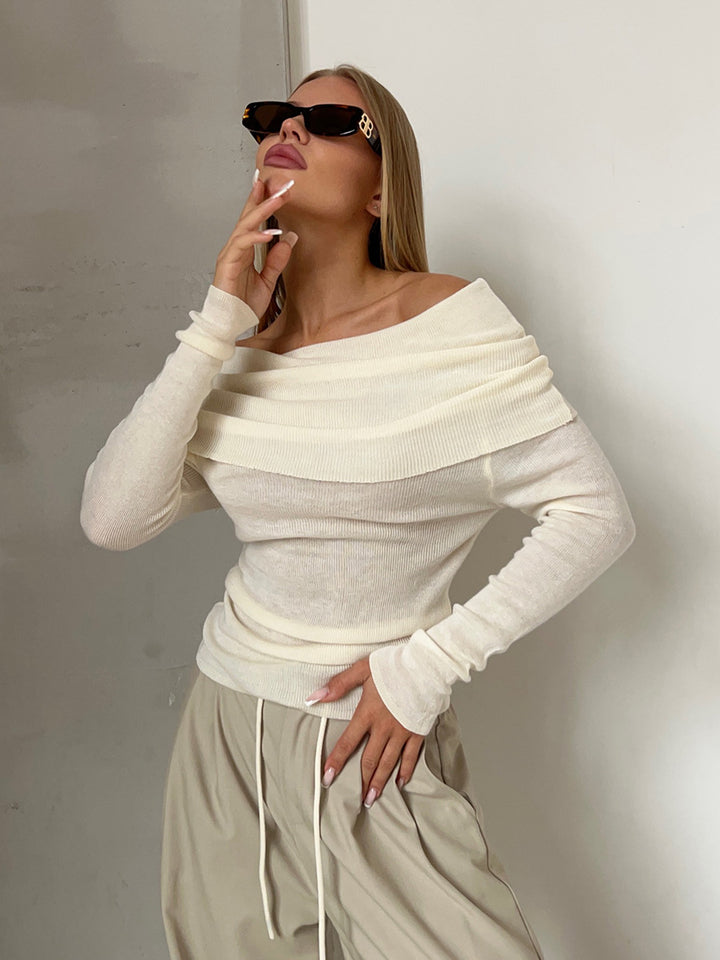 CALORA_ Off-shoulder Slanke Trui met Lange Mouwen en Effen Kleur