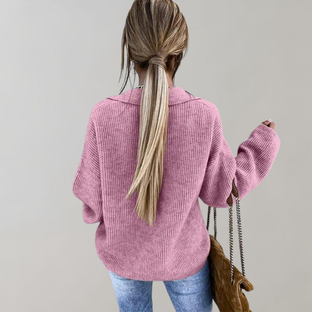 CALORA_ Oversized geribbelde trui met V-hals voor dames