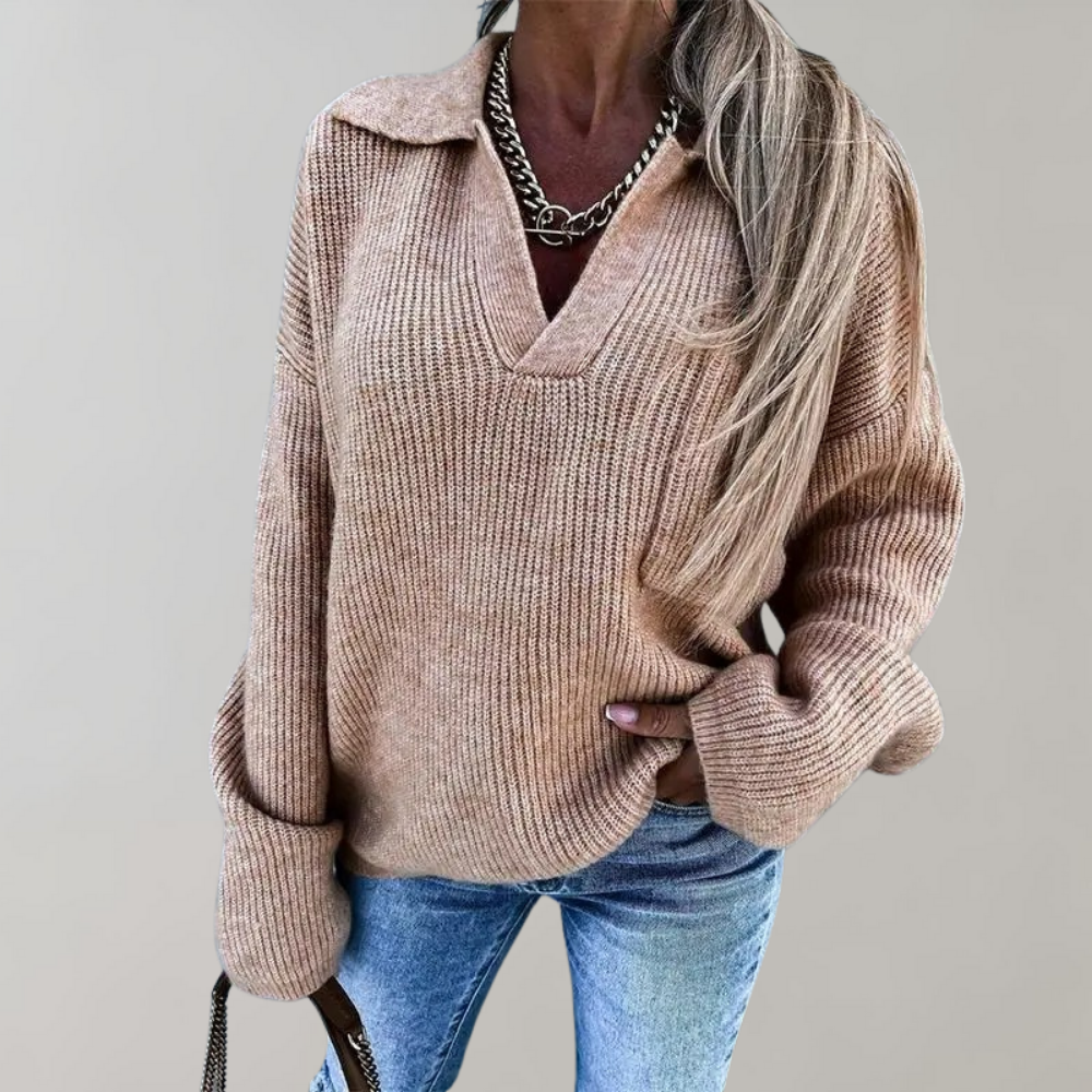 CALORA_ Oversized geribbelde trui met V-hals voor dames