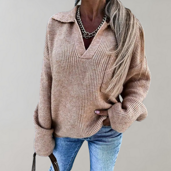 CALORA_ Oversized geribbelde trui met V-hals voor dames