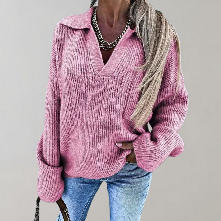 CALORA_ Oversized geribbelde trui met V-hals voor dames