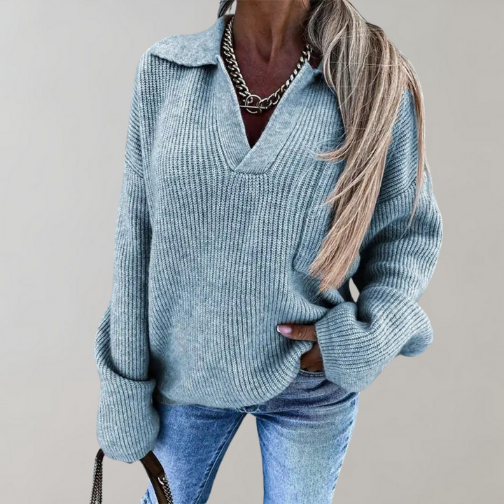 CALORA_ Oversized geribbelde trui met V-hals voor dames
