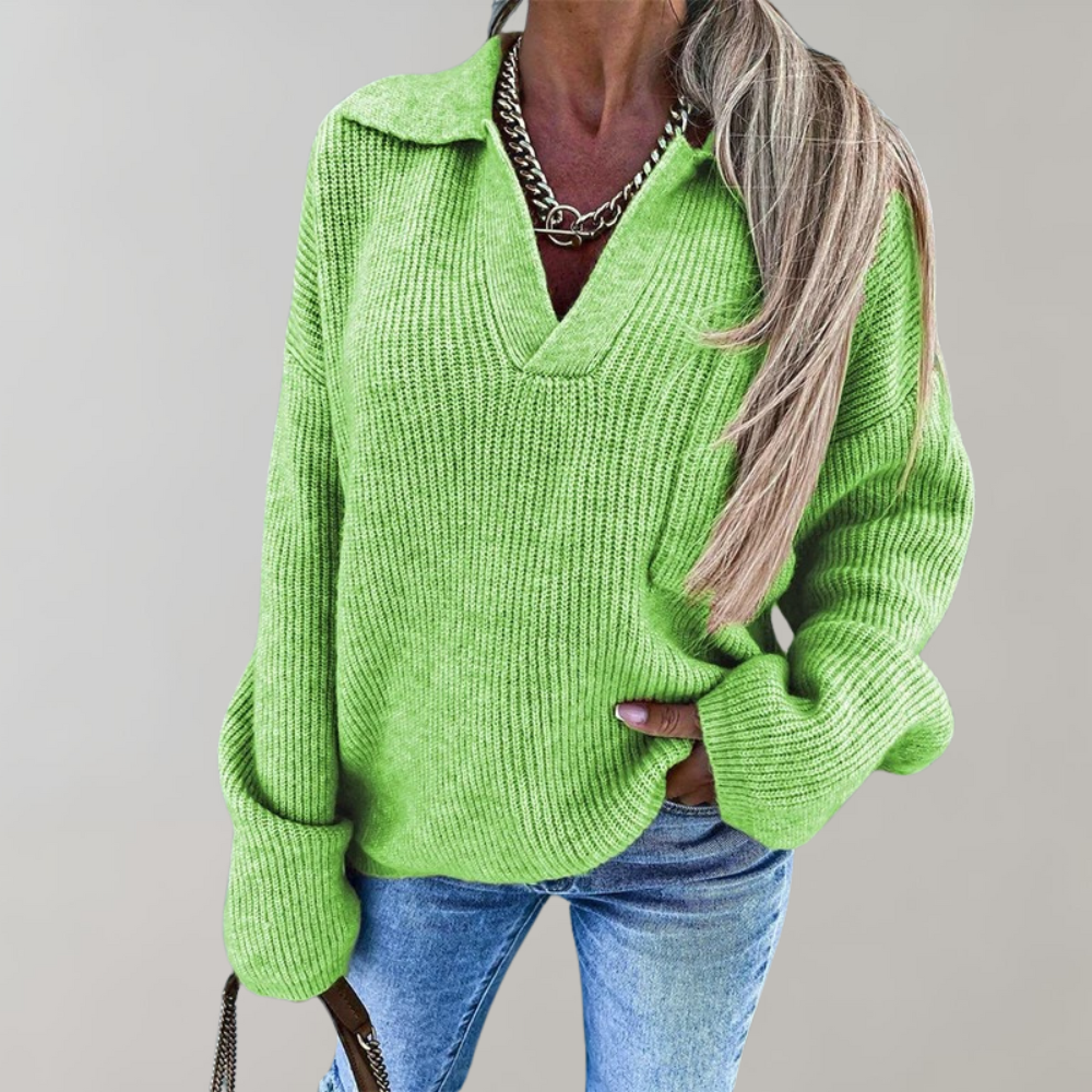 CALORA_ Oversized geribbelde trui met V-hals voor dames