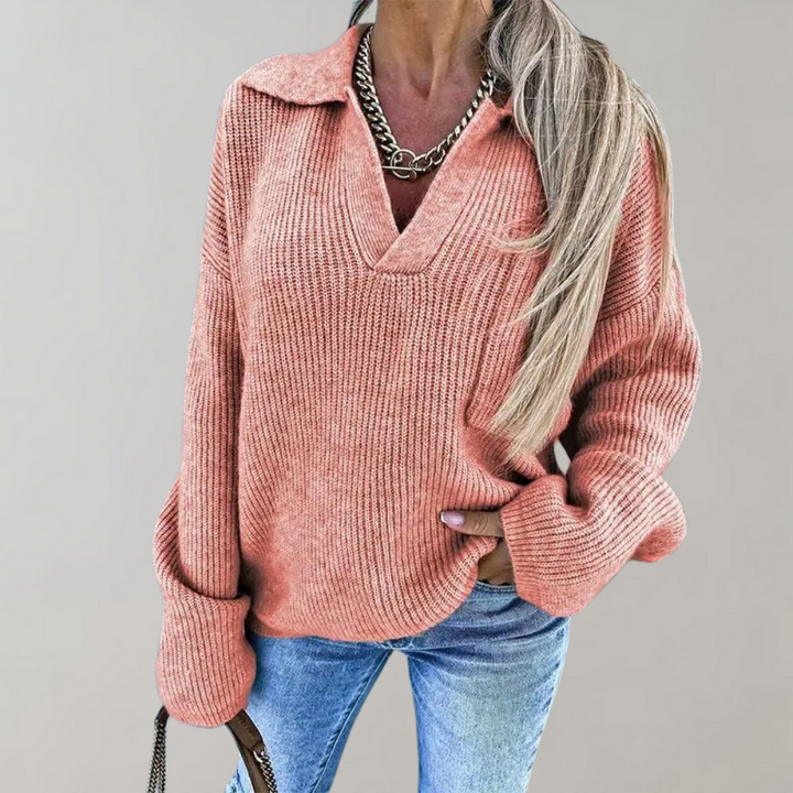 CALORA_ Oversized geribbelde trui met V-hals voor dames