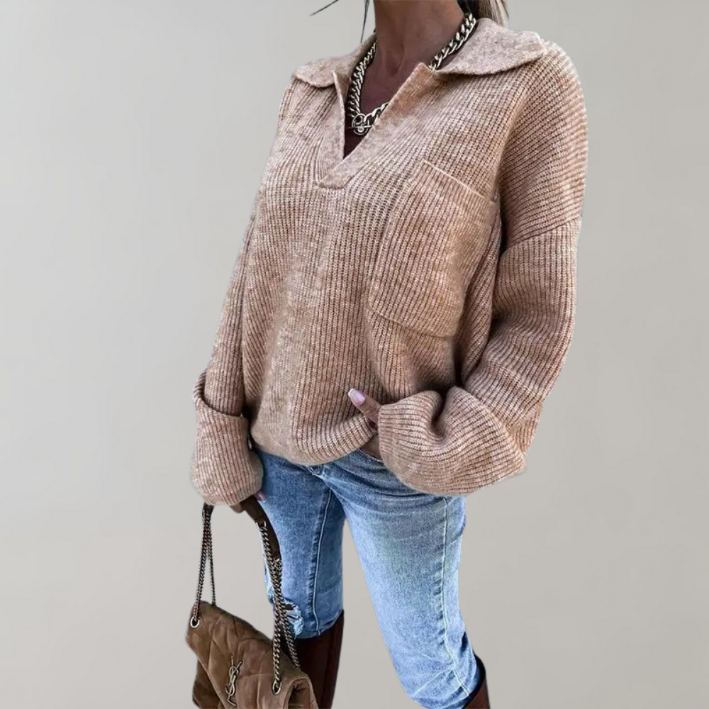 CALORA_ Oversized geribbelde trui met V-hals voor dames