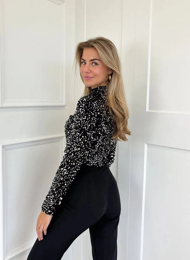 CALORA_ Pailletten Glittertop voor Feestjes - Elegante Glamour Outfit