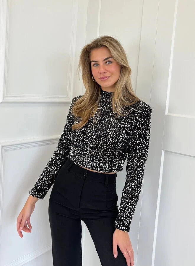 CALORA_ Pailletten Glittertop voor Feestjes - Elegante Glamour Outfit