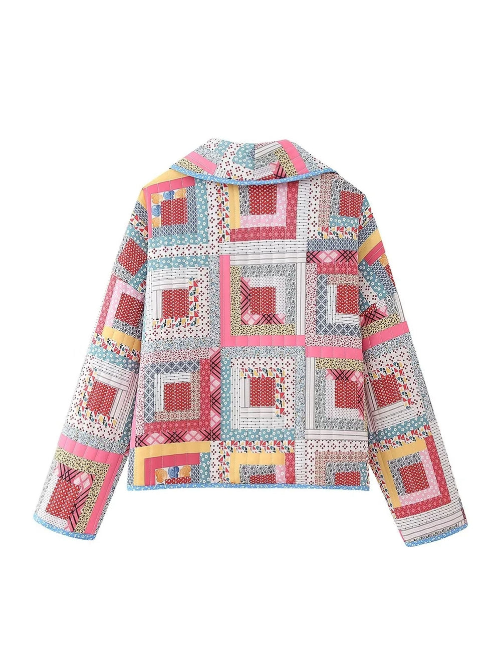 CALORA_ Patchwork Gequiltede Jas met Open Voorkant en Vrolijke Kleuren