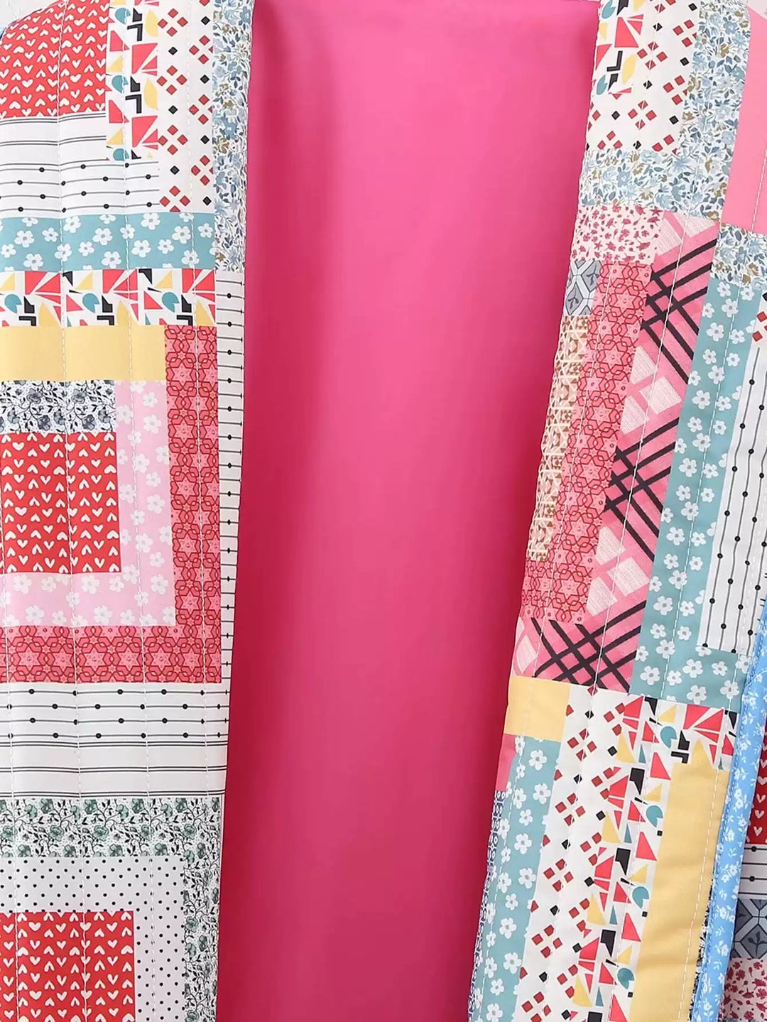 CALORA_ Patchwork Gequiltede Jas met Open Voorkant en Vrolijke Kleuren