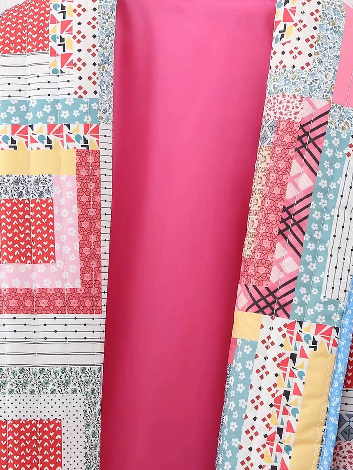 CALORA_ Patchwork Gequiltede Jas met Open Voorkant en Vrolijke Kleuren