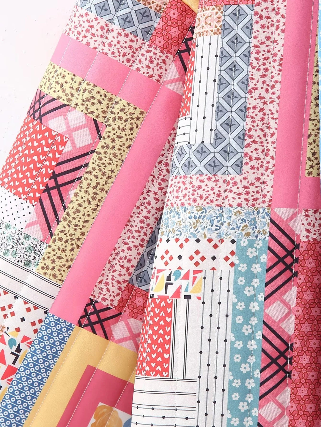 CALORA_ Patchwork Gequiltede Jas met Open Voorkant en Vrolijke Kleuren