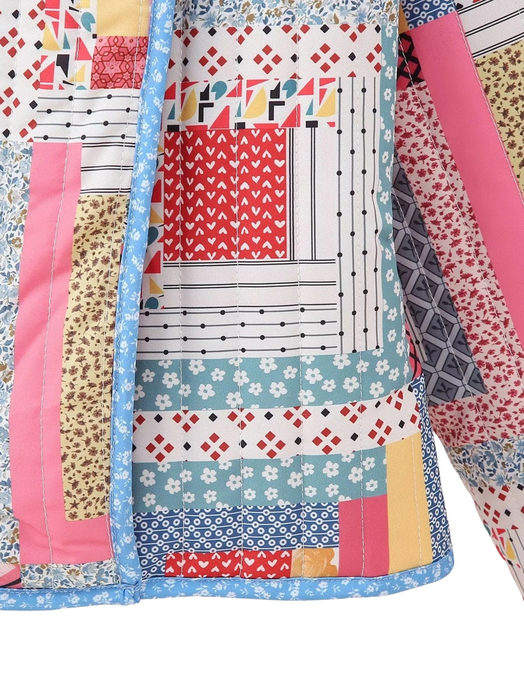 CALORA_ Patchwork Gequiltede Jas met Open Voorkant en Vrolijke Kleuren