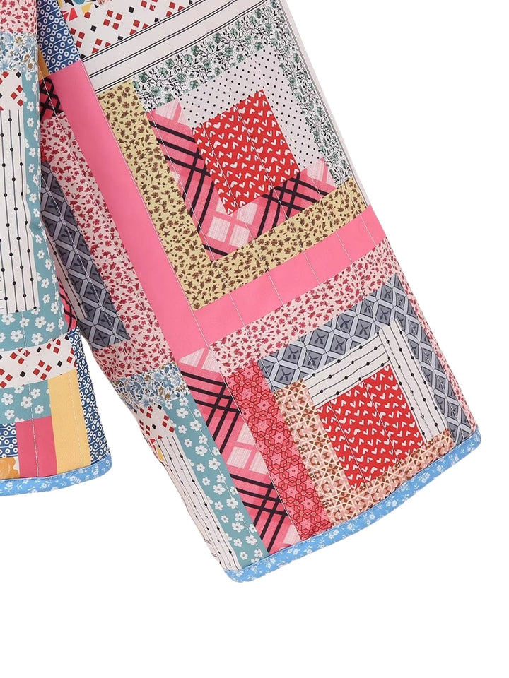 CALORA_ Patchwork Gequiltede Jas met Open Voorkant en Vrolijke Kleuren