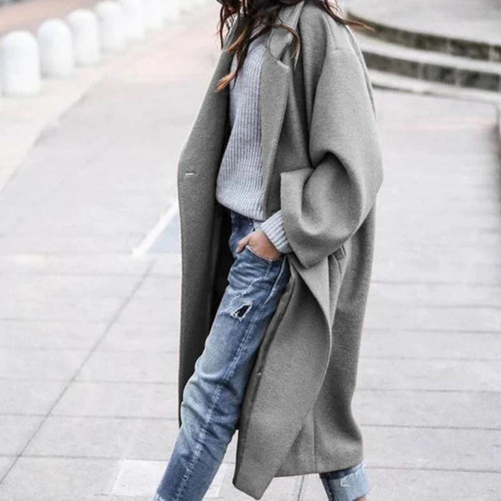 CALORA_ Pearl | Elegante winter trenchcoat met één knoop en knielengte voor dames