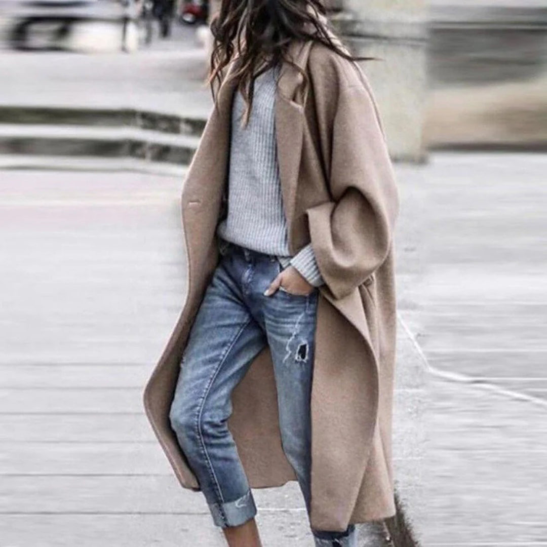 CALORA_ Pearl | Elegante winter trenchcoat met één knoop en knielengte voor dames