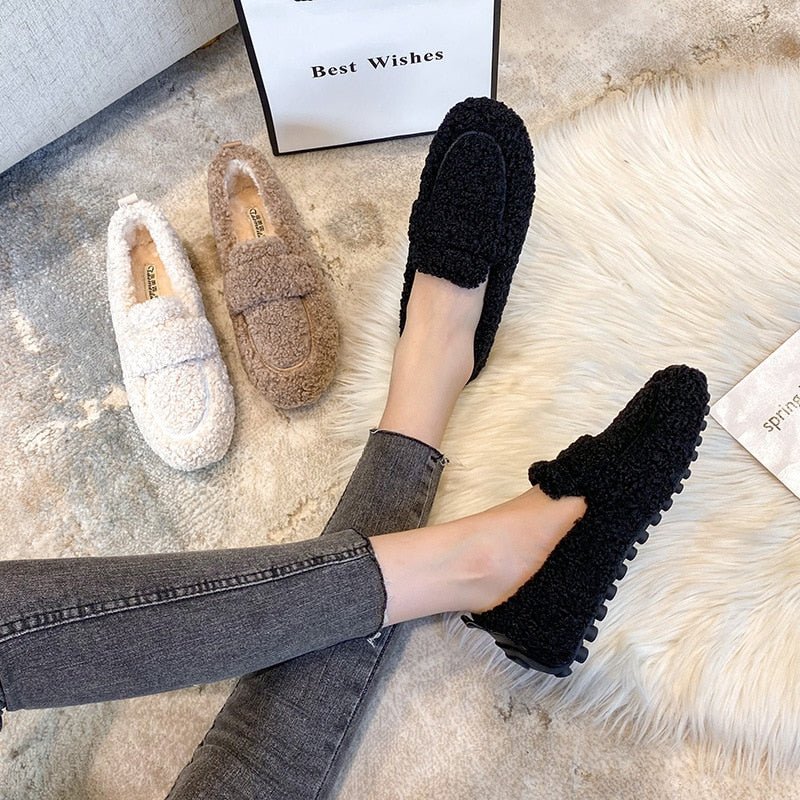 CALORA_ Pluche Huisschoenen met Ronde Neus en Antislip Zolen