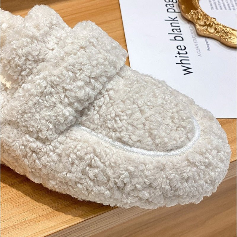 CALORA_ Pluche Huisschoenen met Ronde Neus en Antislip Zolen