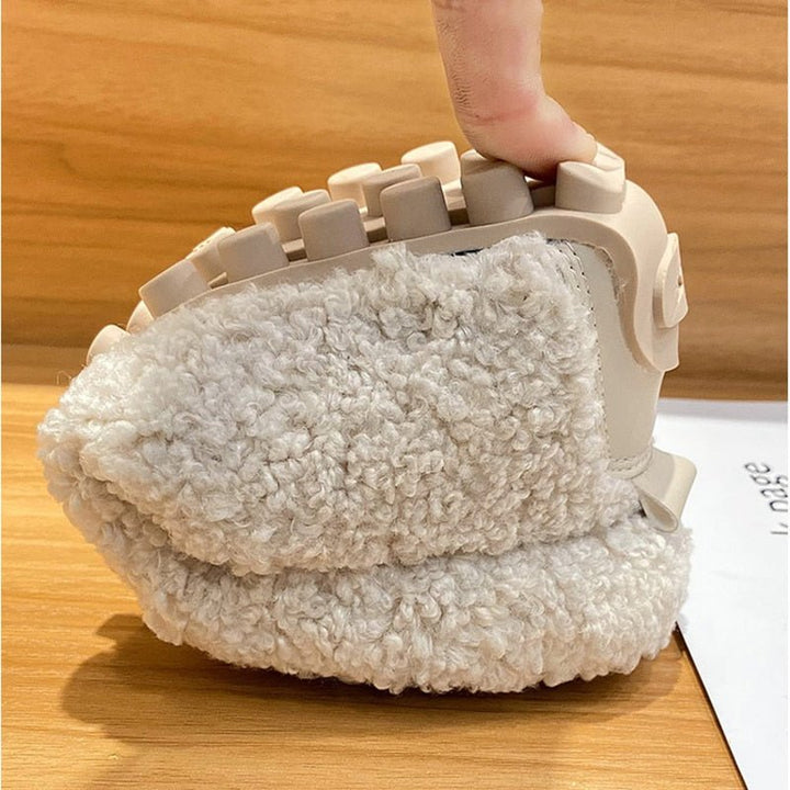 CALORA_ Pluche Huisschoenen met Ronde Neus en Antislip Zolen