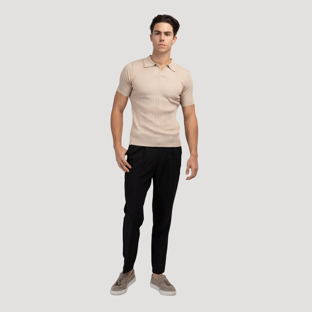 CALORA_ Polo Met V Hals Katoenmix Korte Mouwen En Ribstructuur
