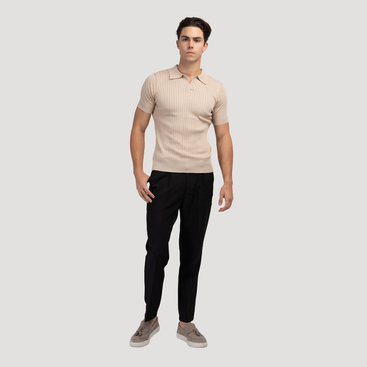 CALORA_ Polo Met V Hals Katoenmix Korte Mouwen En Ribstructuur