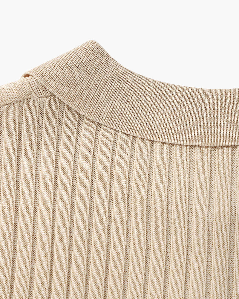 CALORA_ Polo Met V Hals Katoenmix Korte Mouwen En Ribstructuur
