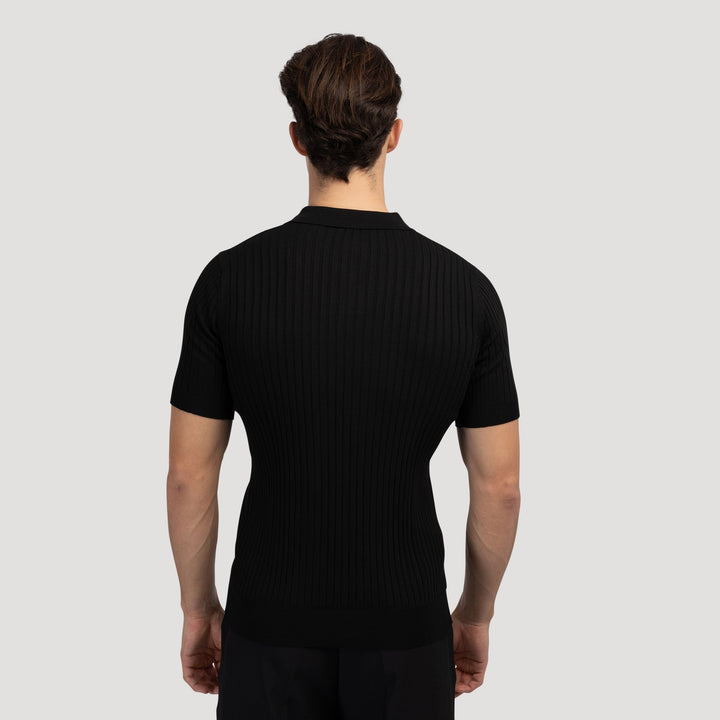 CALORA_ Polo Met V Hals Katoenmix Korte Mouwen En Ribstructuur