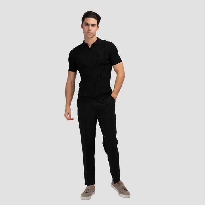CALORA_ Polo Met V Hals Katoenmix Korte Mouwen En Ribstructuur