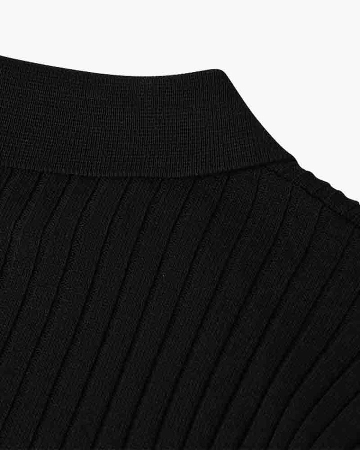 CALORA_ Polo Met V Hals Katoenmix Korte Mouwen En Ribstructuur