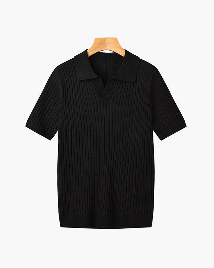 CALORA_ Polo Met V Hals Katoenmix Korte Mouwen En Ribstructuur