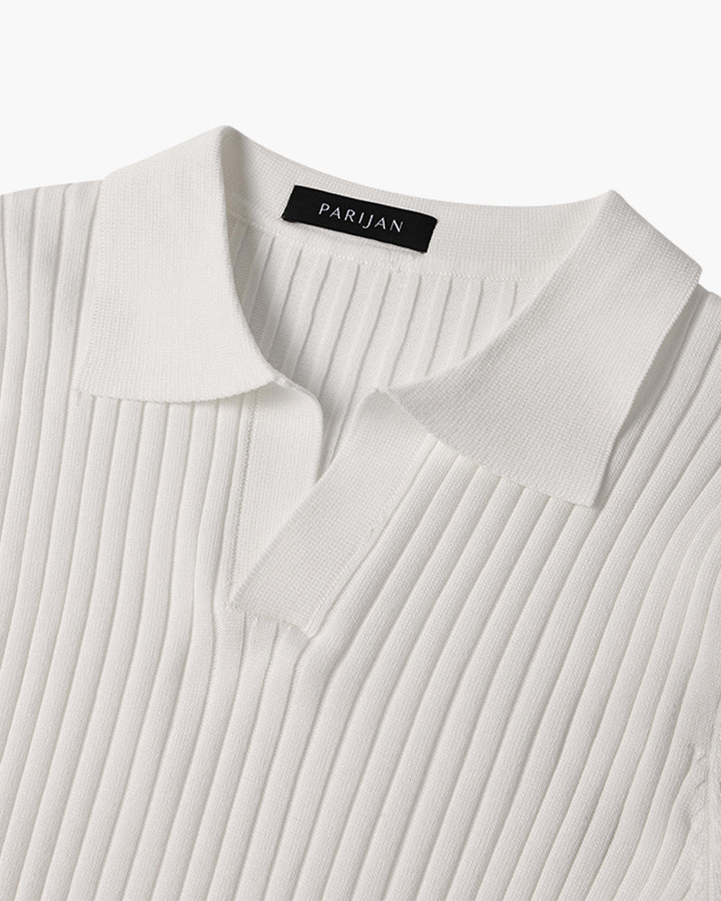 CALORA_ Polo Met V Hals Katoenmix Korte Mouwen En Ribstructuur