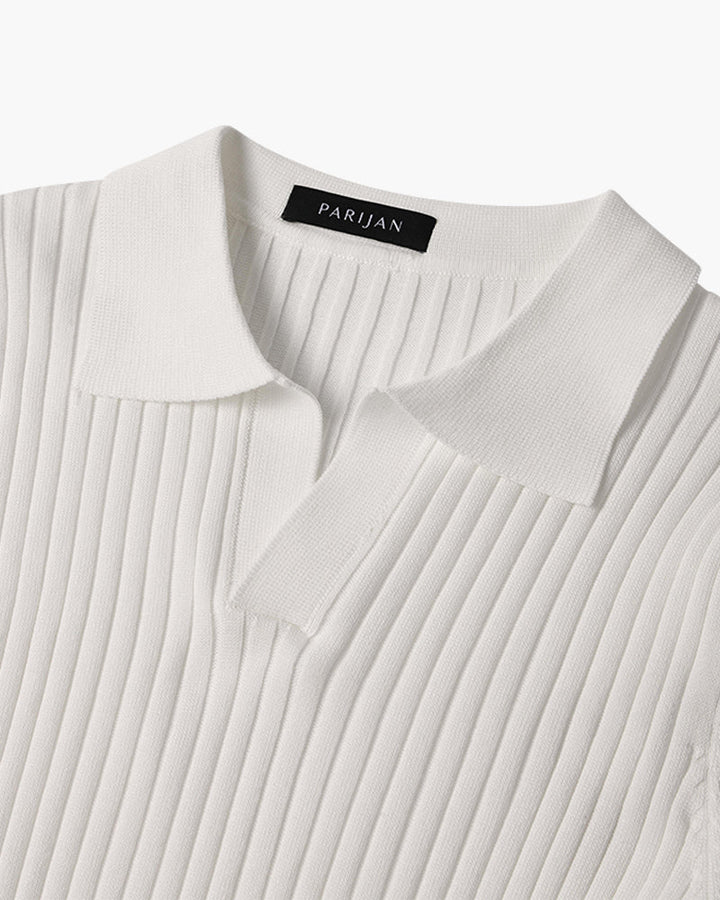 CALORA_ Polo Met V Hals Katoenmix Korte Mouwen En Ribstructuur