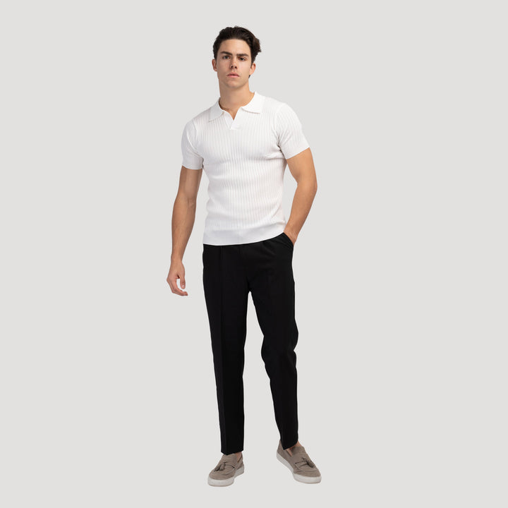 CALORA_ Polo Met V Hals Katoenmix Korte Mouwen En Ribstructuur